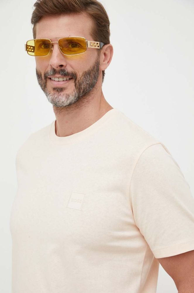 Бавовняна футболка BOSS BOSS CASUAL колір бежевий однотонна (3364443)