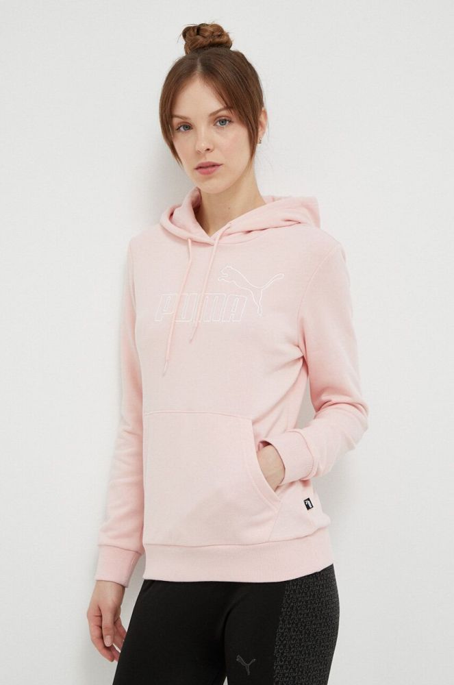 Кофта Puma колір рожевий з капюшоном з аплікацією
