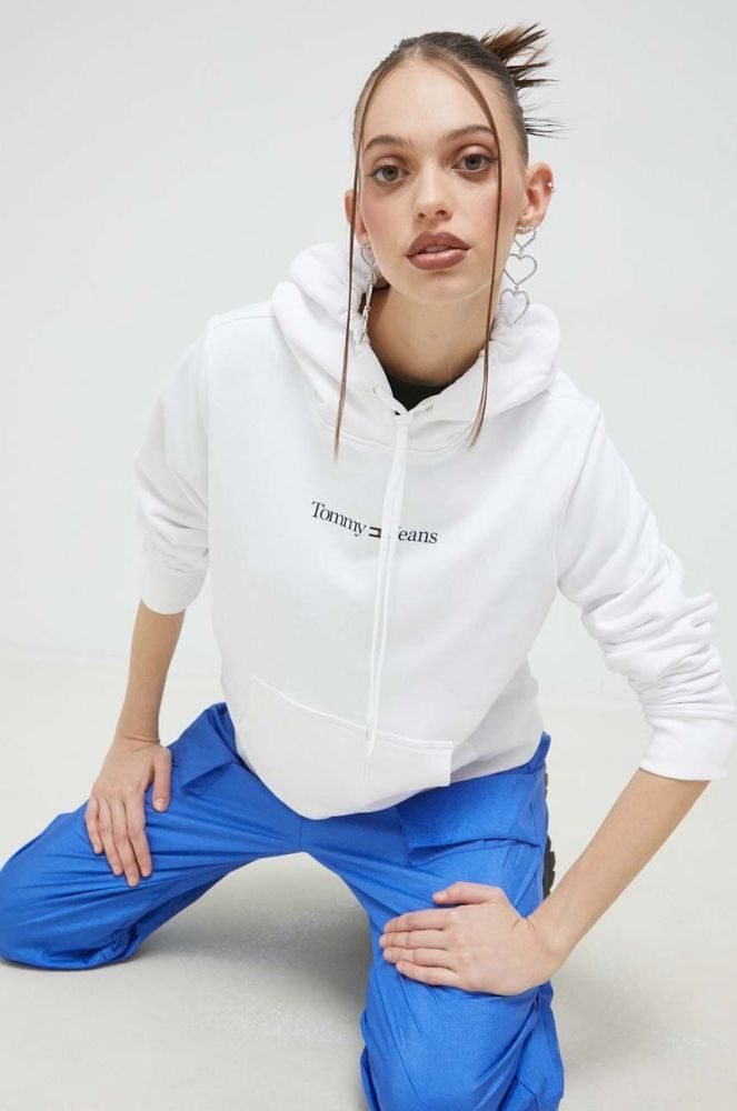 Кофта Tommy Jeans жіноча колір білий з капюшоном з принтом (3013053)