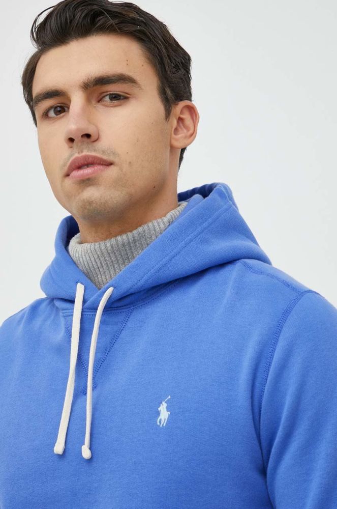 Кофта Polo Ralph Lauren чоловіча з капюшоном однотонна колір блакитний (2862226)