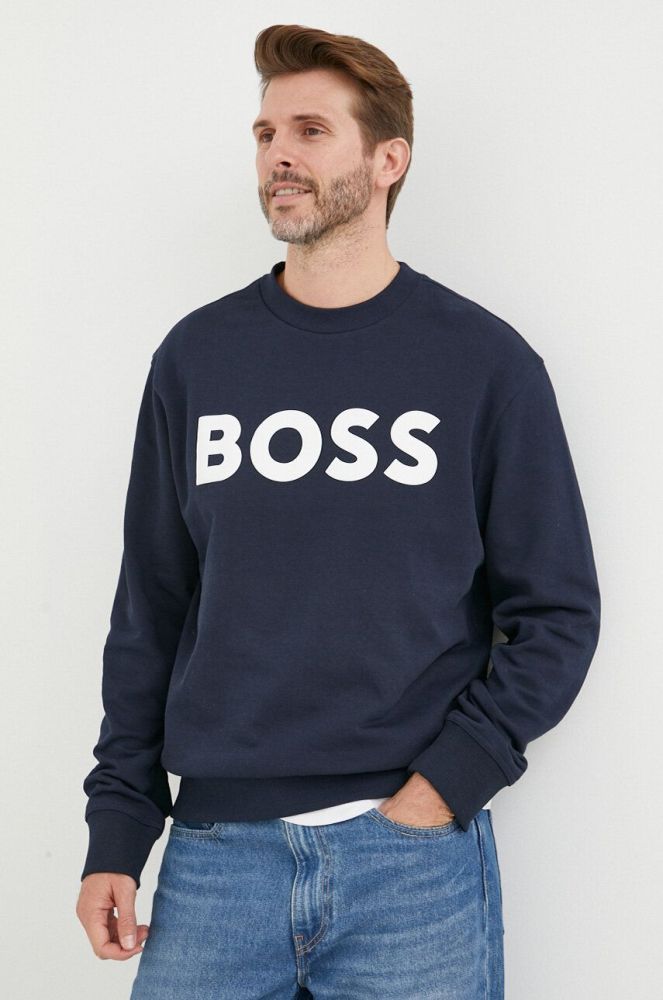Бавовняна кофта BOSS BOSS ORANGE чоловіча колір синій з принтом