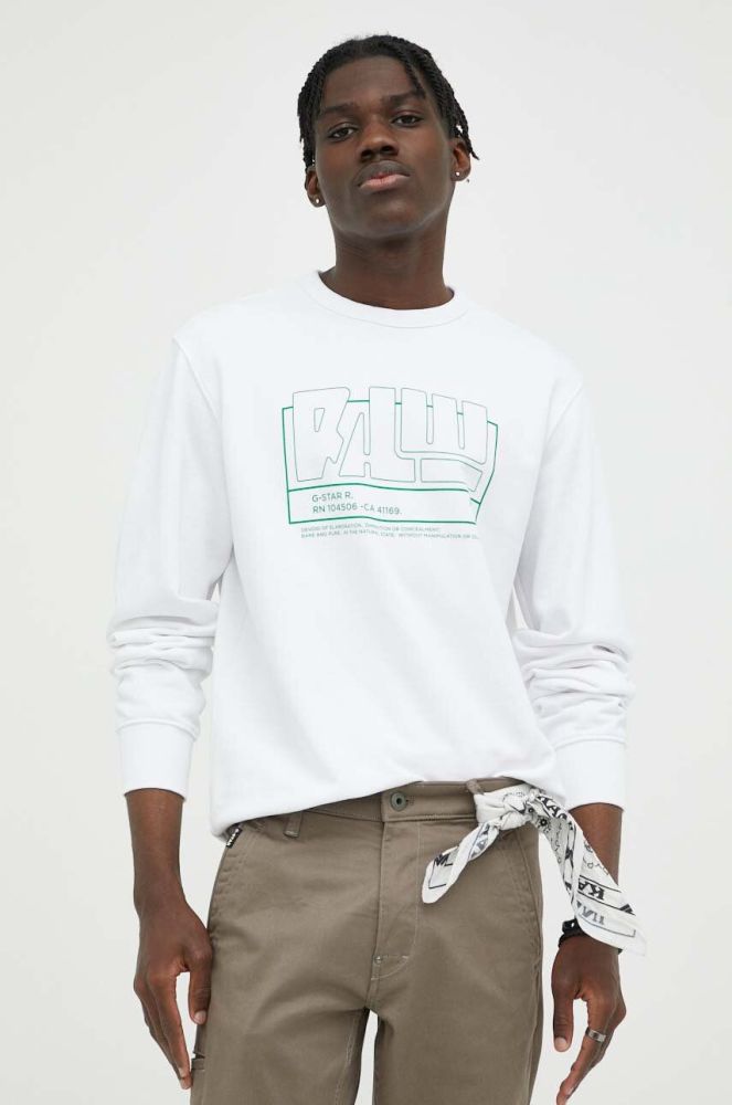 Бавовняна кофта G-Star Raw чоловіча колір білий з принтом