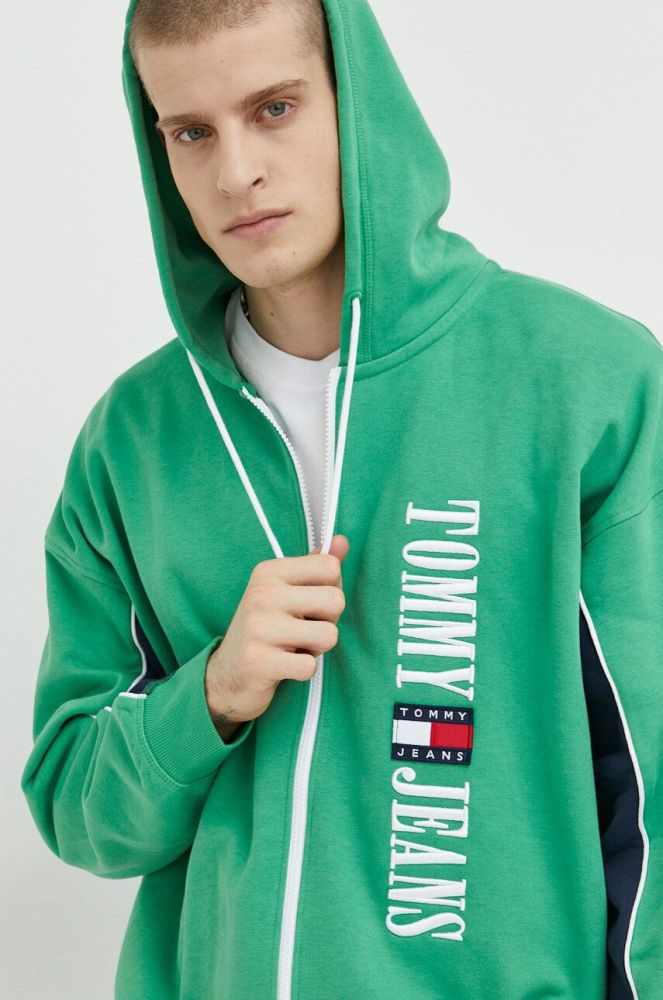 Кофта Tommy Jeans чоловіча колір зелений з капюшоном з аплікацією (3043488)