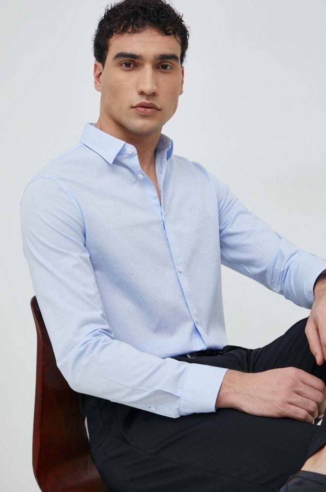Бавовняна сорочка Armani Exchange чоловіча regular класичний комір колір блакитний (2954391)
