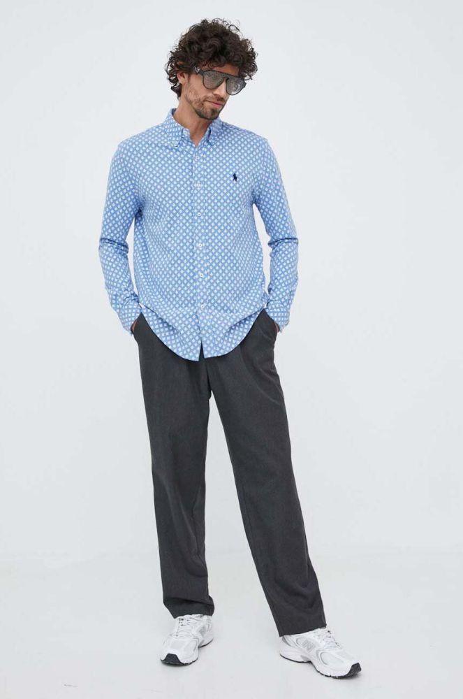 Бавовняна сорочка Polo Ralph Lauren чоловіча regular комір button-down колір блакитний (3136523)