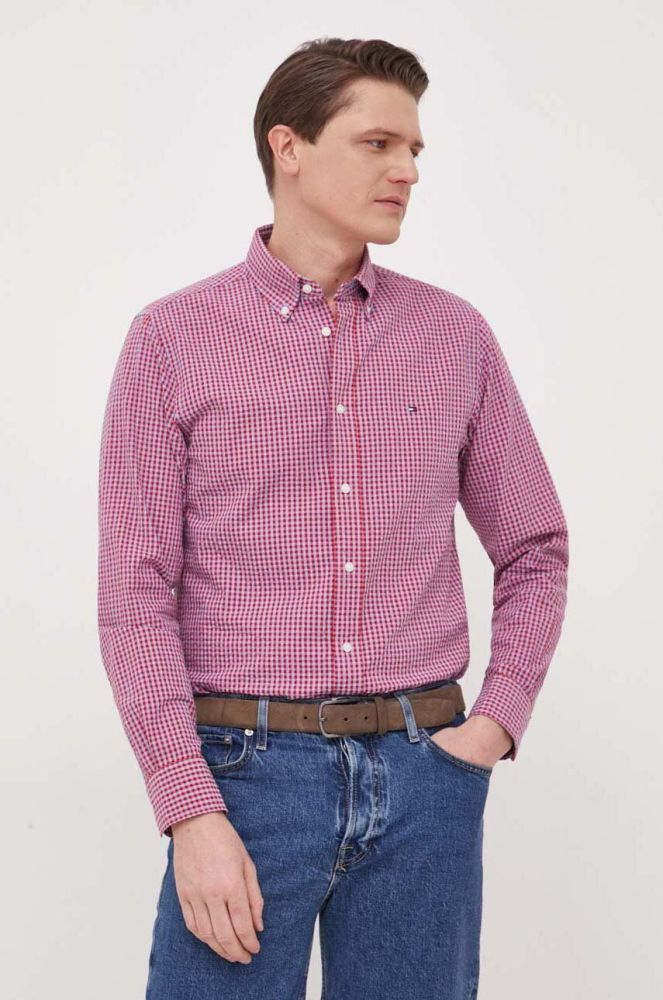 Бавовняна сорочка Tommy Hilfiger чоловіча колір бордовий regular комір button-down (3166710)