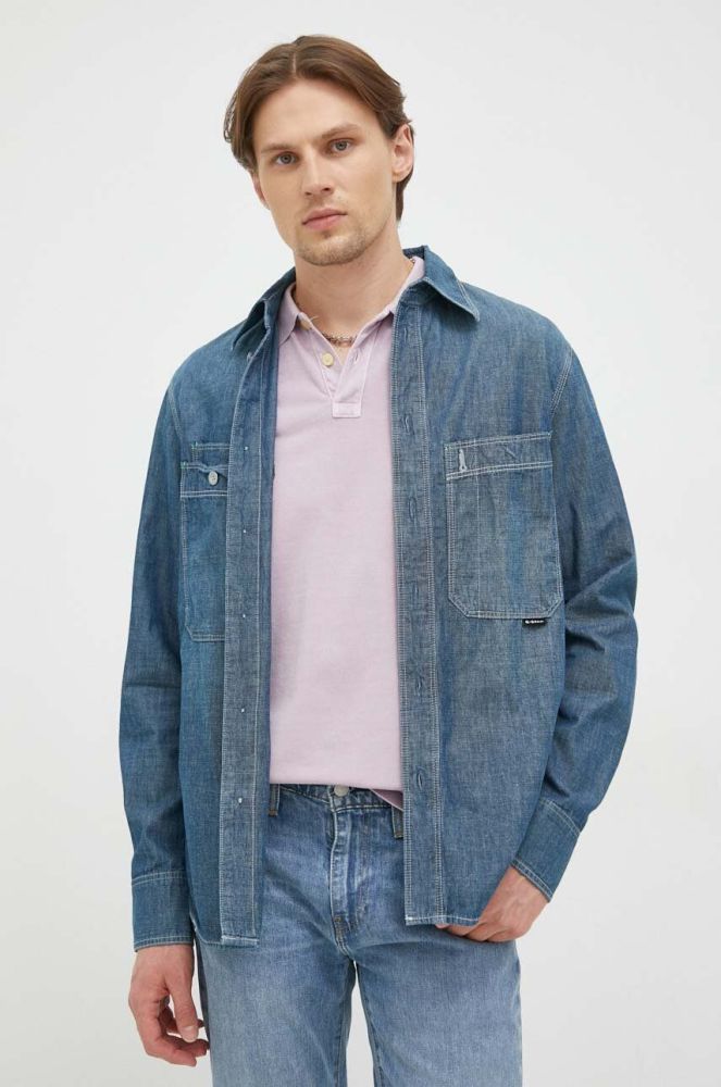 Сорочка G-Star Raw чоловіча regular класичний комір колір блакитний