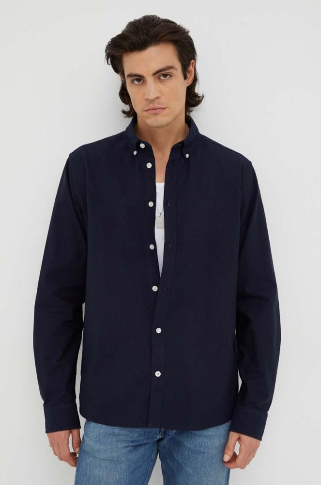 Сорочка Les Deux чоловіча колір синій regular комір button-down