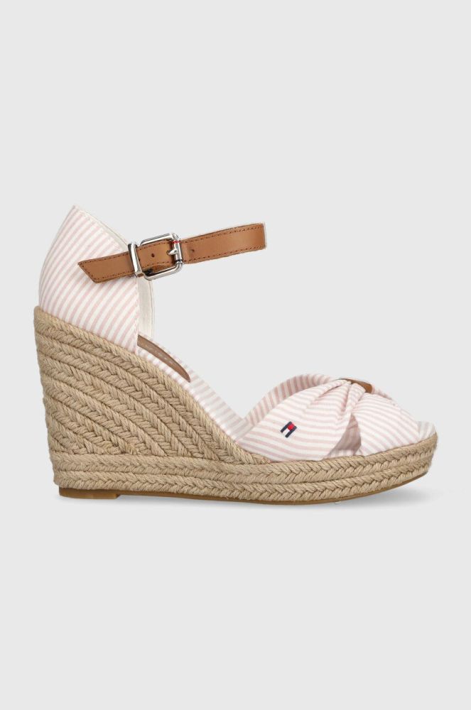 Сандалі Tommy Hilfiger BASIC SEERSUCKER HIGH WEDGE жіночі колір рожевий на танкетці FW0FW07160