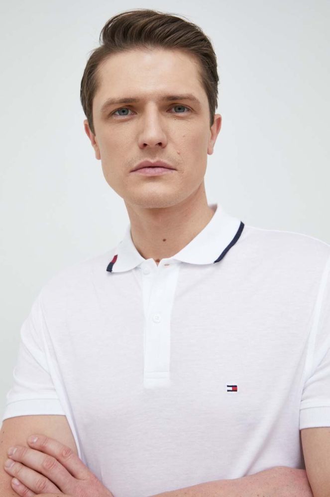 Поло Tommy Hilfiger чоловічий колір білий однотонний (3039679)