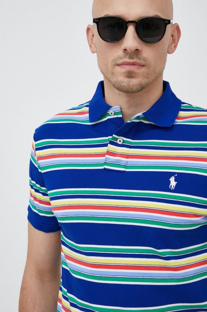 Бавовняне поло Polo Ralph Lauren колір синій візерунок (2965782)