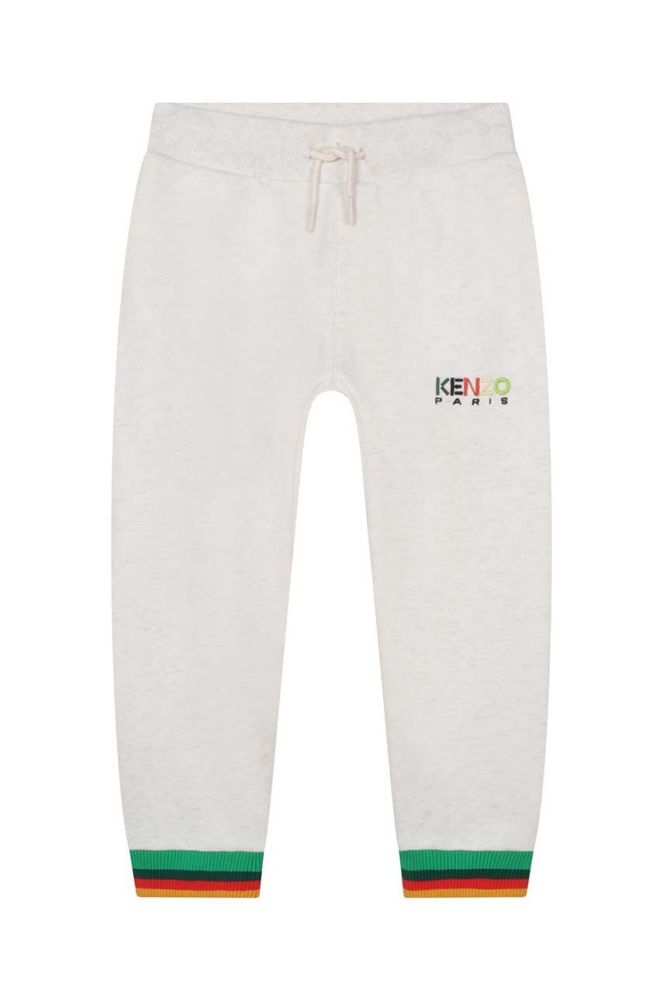 Дитячі бавовняні штани Kenzo Kids колір бежевий з принтом