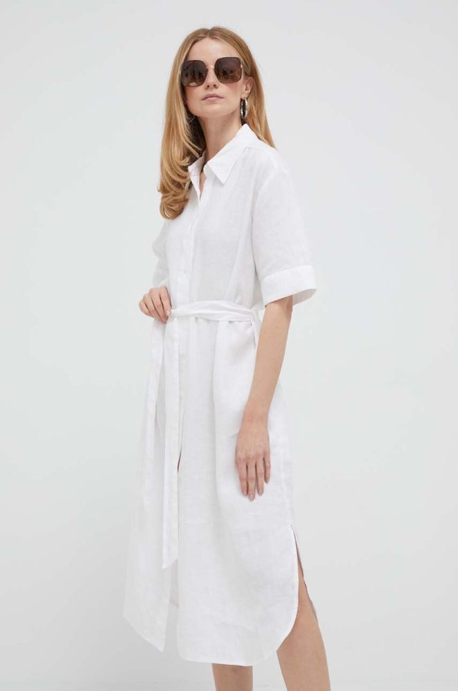 Льняна сукня United Colors of Benetton колір білий midi oversize