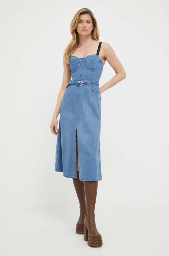 Джинсова сукня Pinko mini розкльошена колір блакитний