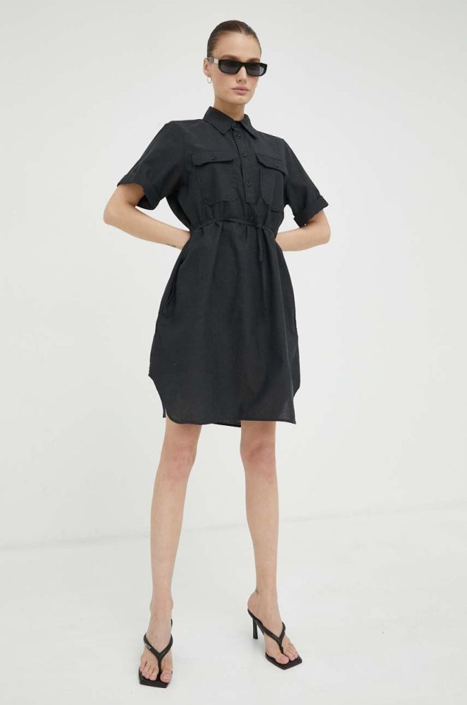 Сукня з домішкою льону G-Star Raw колір сірий mini розкльошена