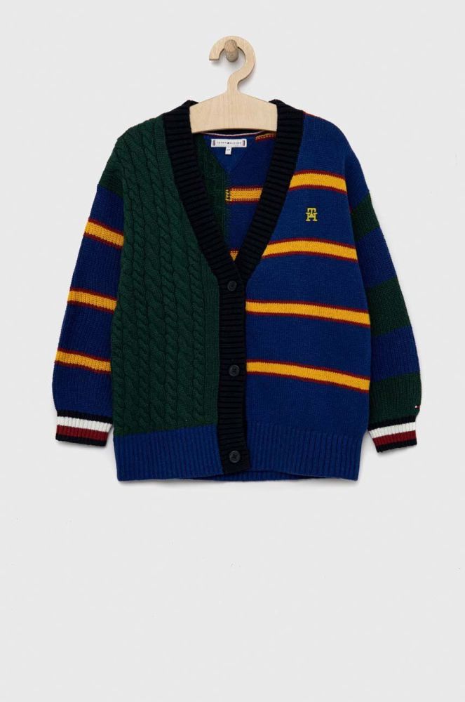 Дитячий кардиган з домішкою вовни Tommy Hilfiger колір синій легкий
