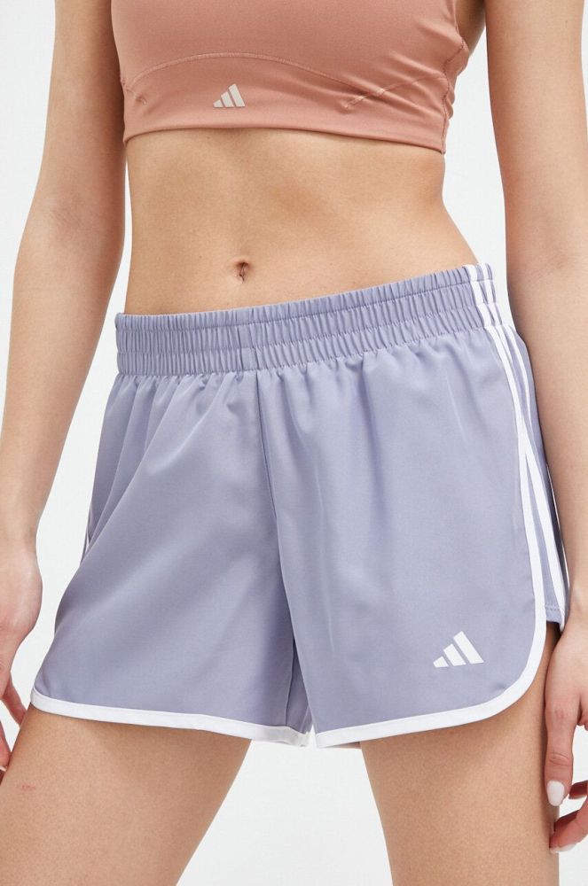 Шорти для бігу adidas Performance Marathon 20 з аплікацією середня посадка колір блакитний