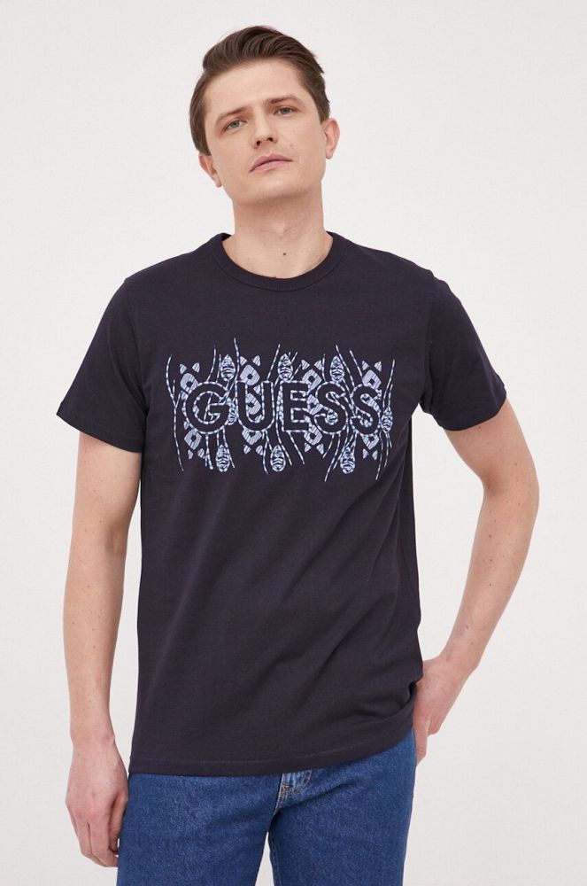 Бавовняна футболка Guess колір синій з аплікацією (3182356)