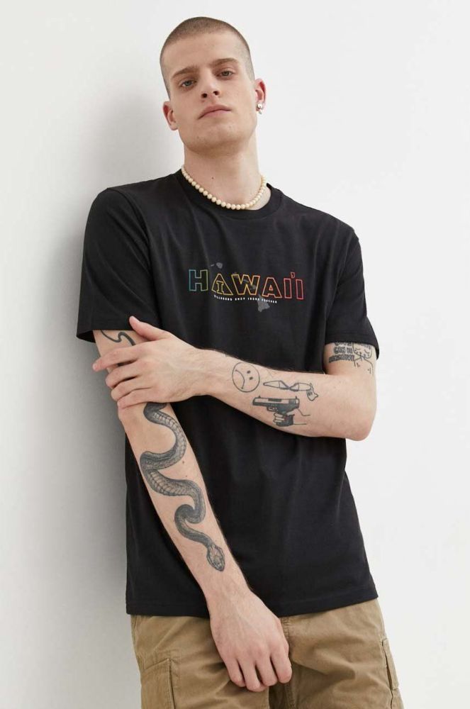 Бавовняна футболка Billabong колір чорний з принтом (3249117)