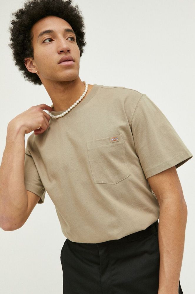 Бавовняна футболка Dickies колір зелений однотонний DK0A4TMODS01-DESERTSAND